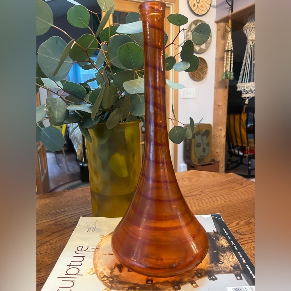 Vintage Amber Optic Swirl Genie Bottle MCM Glass Vase - Picture 5 of 6